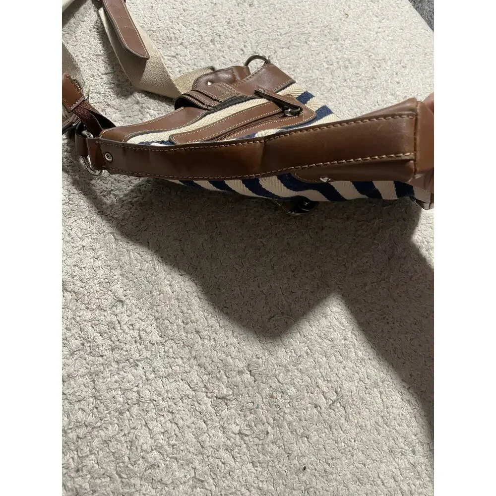 Ralph Lauren Chaps Crossbody Purse Bag Striped White Blue Tan Shoulder